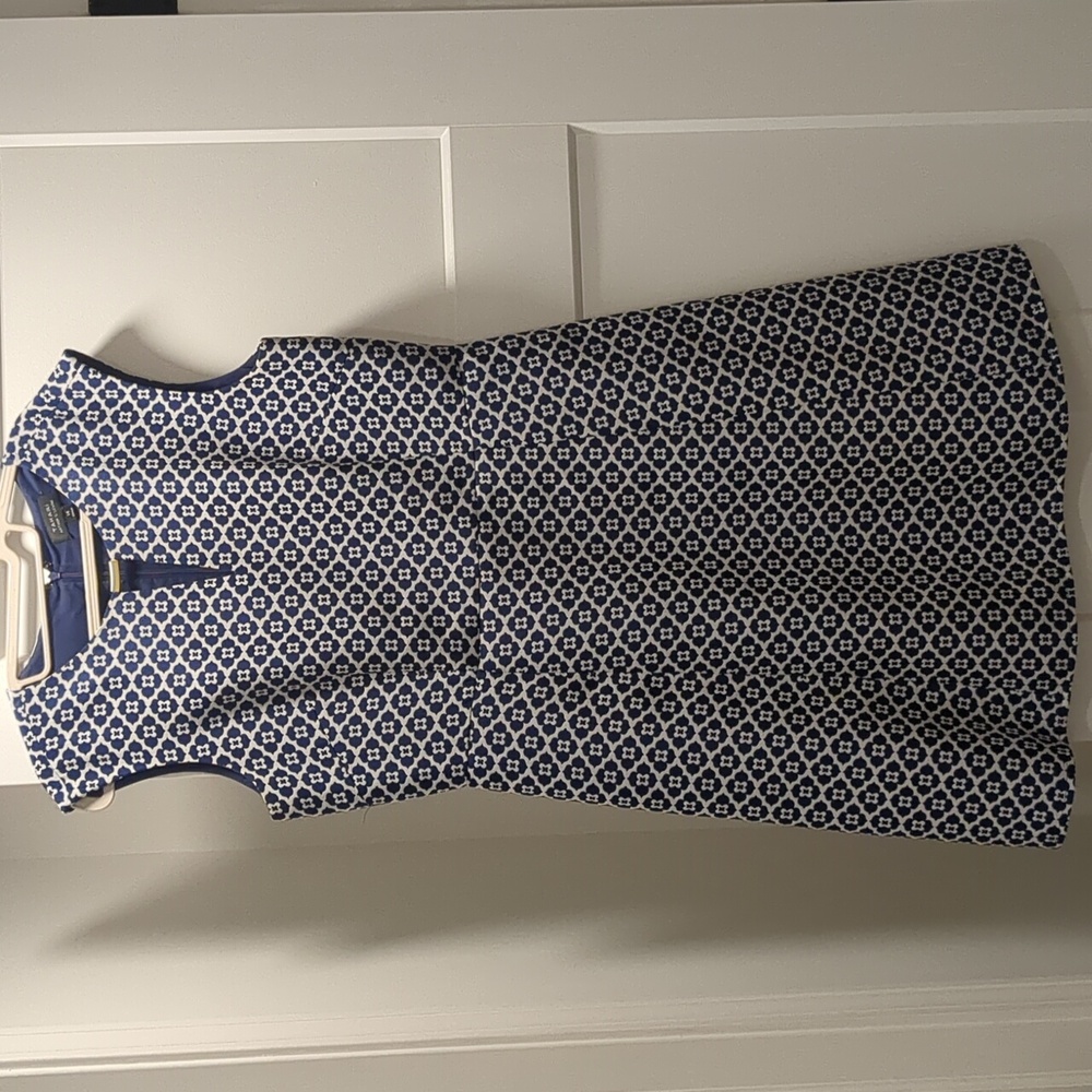 Tahari Navy and White Patterned Sleeveless A Line Dress